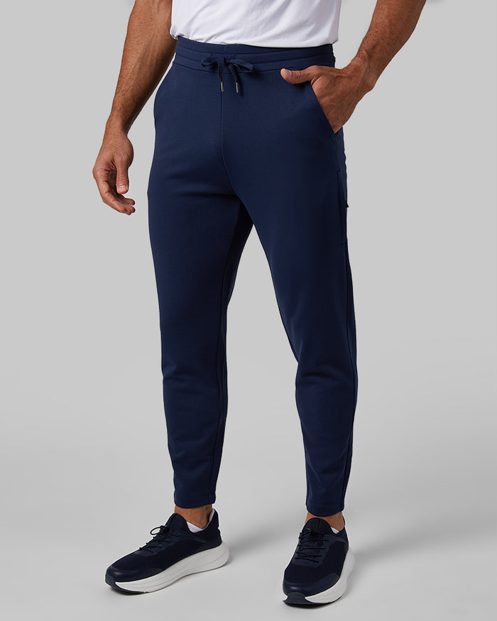 32 Degrees Navy Night _ Men's soft stretch Terry Jogger {model: Devin is 6'2", wearing size M}{bottom}{right} {bottom}{right}